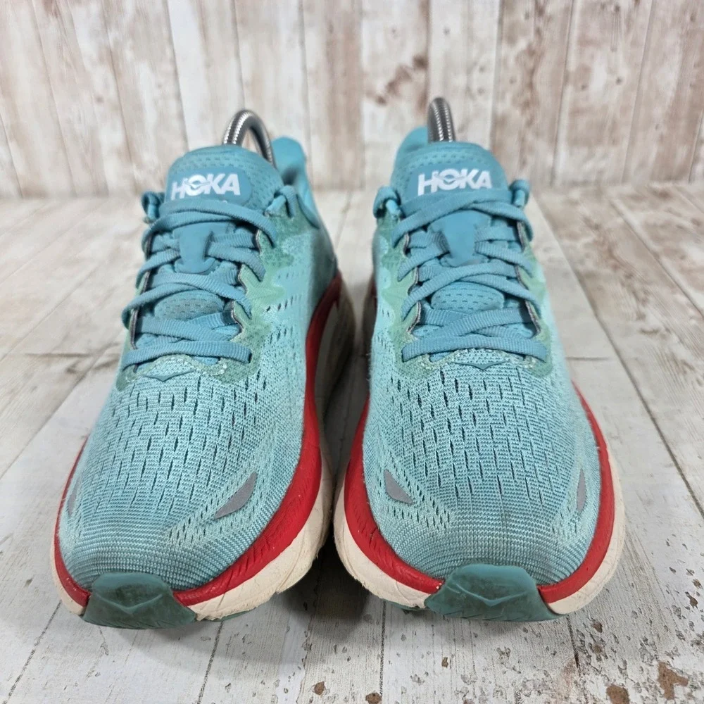 Hoka Clifton 8 Womens 7B Running Shoes Aegean Blue Red 1119394 AEBL